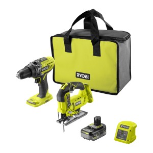Ryobi Akku-Maschinen-Set R18CK2PJ-1X40S Schlagbohrschrauber Stichsäge