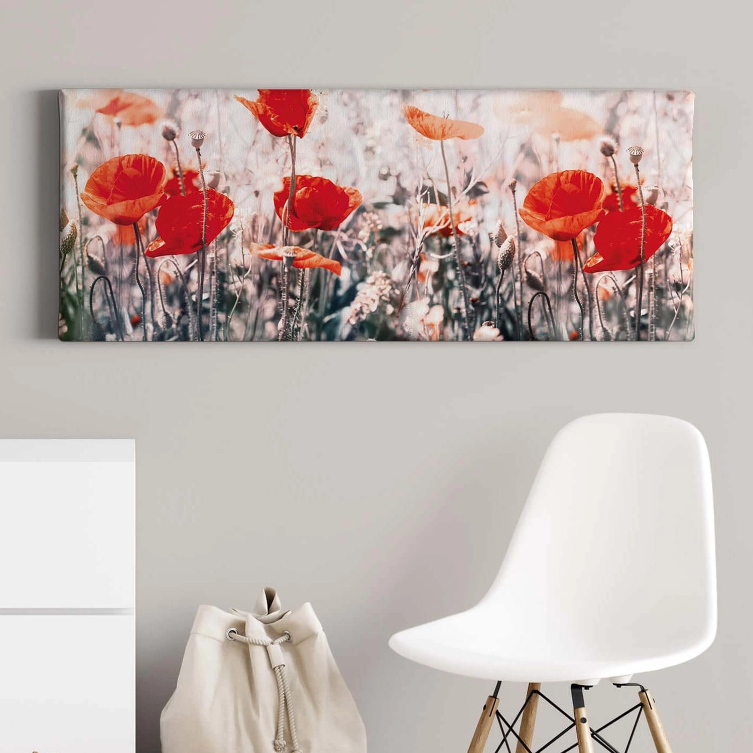 Bricoflor Leinwandbild Mit Mohnblumen Rotes Wandbild Mit Blumenwiese Ideal Für Wohnzimmer Und Schlafzimmer Sommer Leinwa
