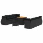 Schwarzes 11-tlg. vidaXL Garten-Sofa-Set aus Poly Rattan mit Tisch und Hockern.