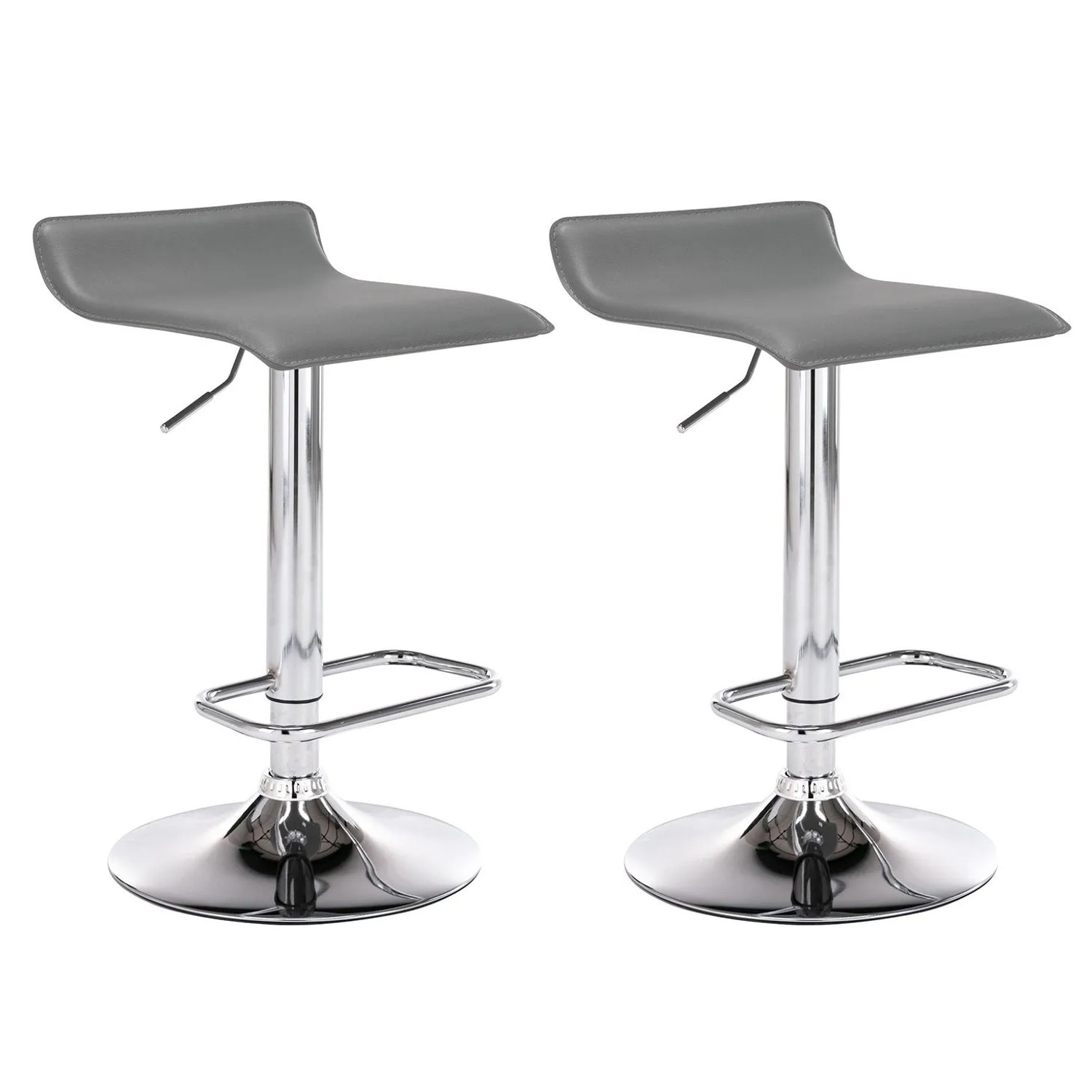 DELUKE 2er Set Barhocker DERID Kunstleder Grau 38x41x65cm Silber Barstuhl Höhenverstellbar Mit Lehne Drehbar Tresenhocke...
