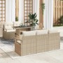 Beiges 6-tlg. vidaXL Garten-Sofa-Set aus Poly Rattan mit Tisch und Stauraum.