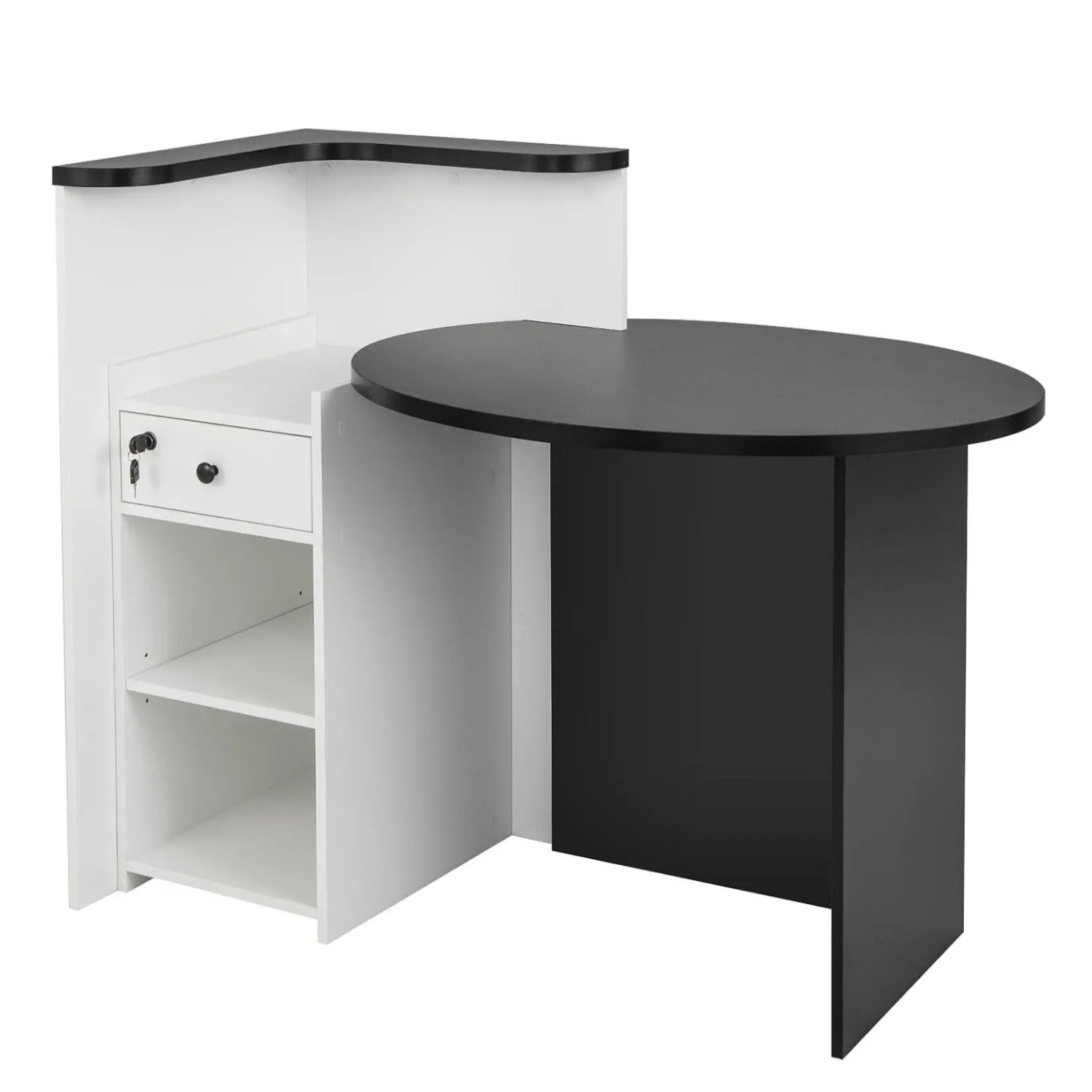 Costway Empfangstresen mit Abschließbarer Schublade Weiß und Schwarz günstig online kaufen