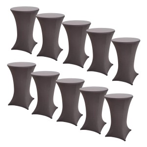 10er Set anthrazitfarbene Stretch Stehtischhussen, passend für 70cm Tische.