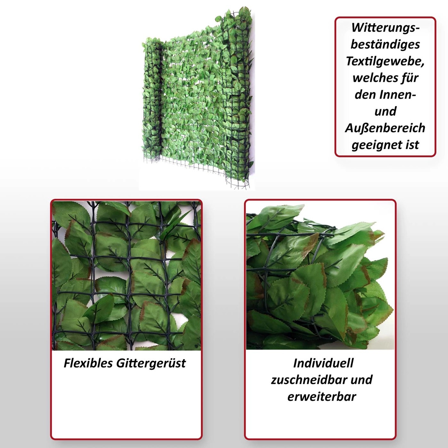 MCW Balkonsichtschutz Buche, 300x150cm, hellgrüne Blätter an flexiblem Gitter.