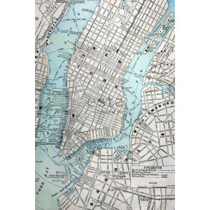 ESTAhome Fototapete: Alter Stadtplan von New York in Grau und Blau.