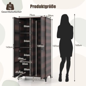 Costway Gartenschrank Rattan & Kleiderschrank mit Hängelstange Braun