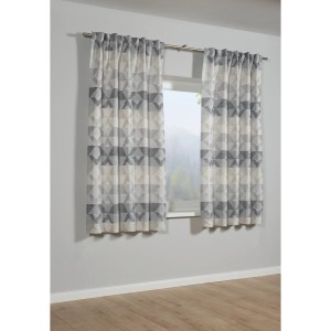 Grauer Bennetti Schal mit Rautenmuster, blickdichter Fenstervorhang mit Gardinenband.