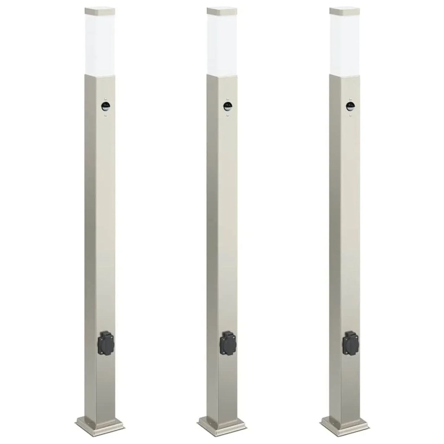 vidaXL Pollerleuchten mit Sensor&Steckdose 3 Stk 110 cm Edelstahl IP44 4006070