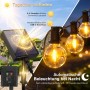 Salcar Solar G40 LED Lichterkette für Außen: Solarpanel lädt tagsüber, warmweiße Glühbirnen leuchten nachts.