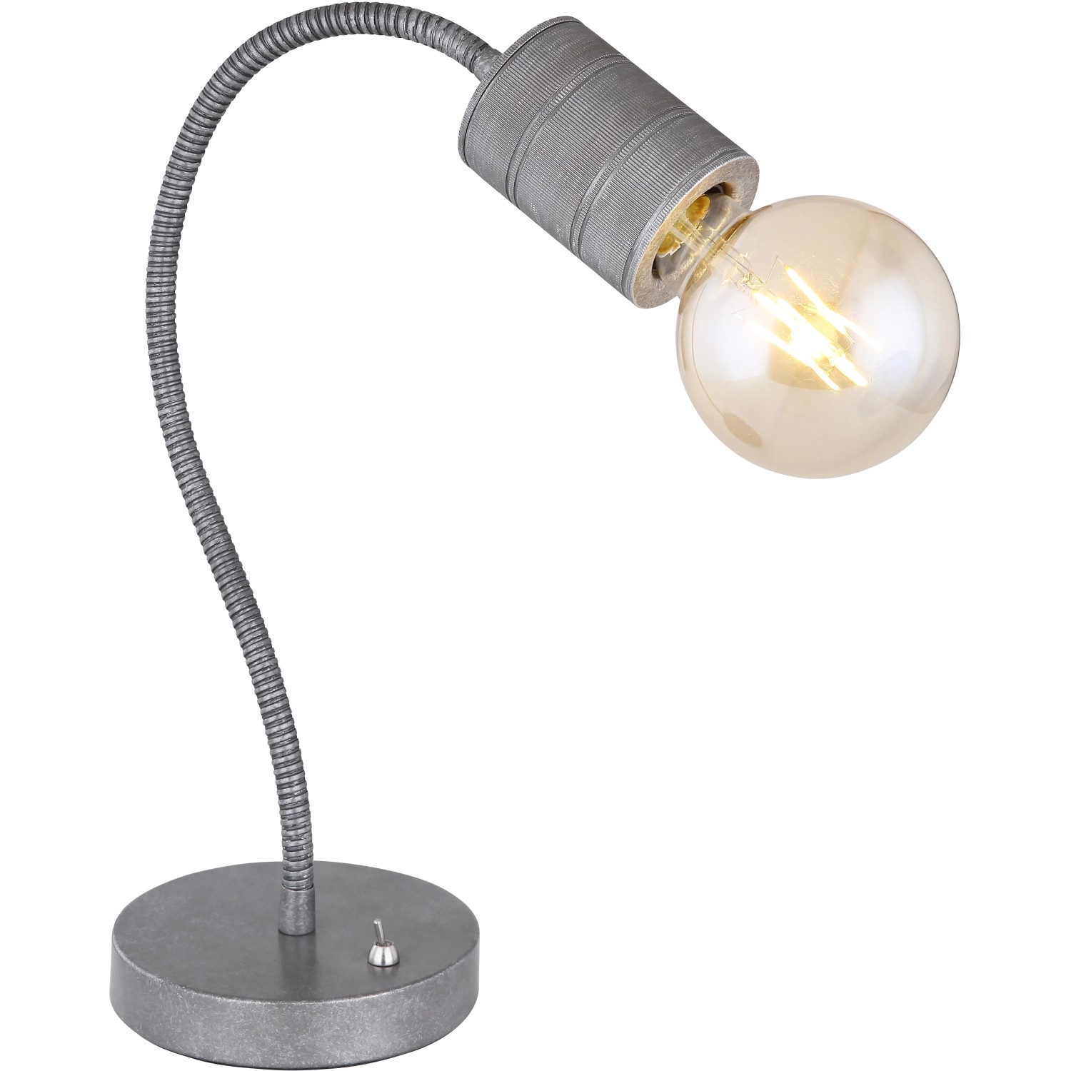 Silberne Globo Tischlampe Freddy mit Flexarm und E27 Fassung. Design-Tischleuchte.