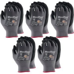 vasalat Maxiflex Endurance Arbeitshandschuhe, Größe 7, 5 Paar, grau/schwarz mit Noppen.