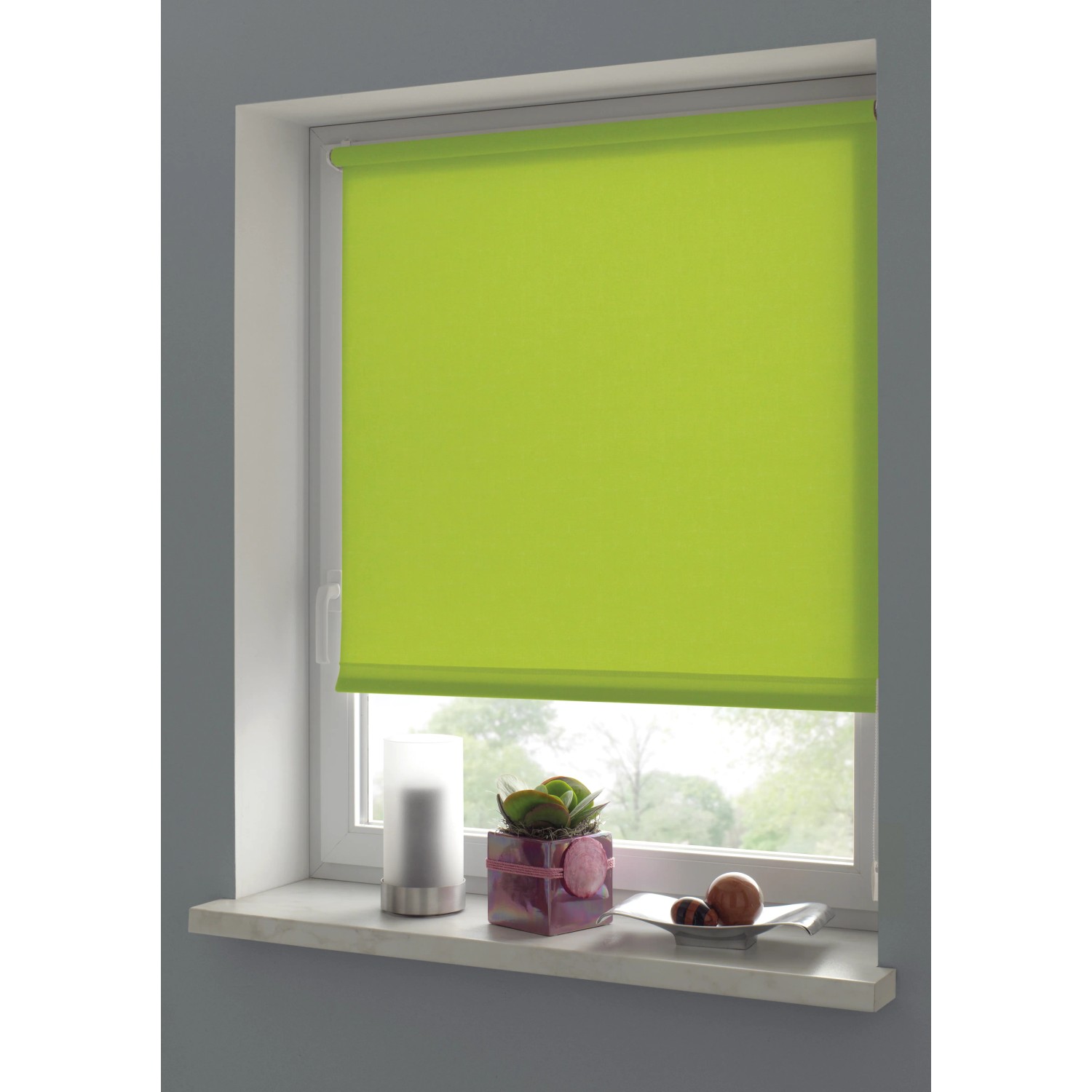 Gardinia EasyFix Rollo, 120x150 cm, Apfelgrün, am Fenster montiert. Sichtschutz und Dekoration.