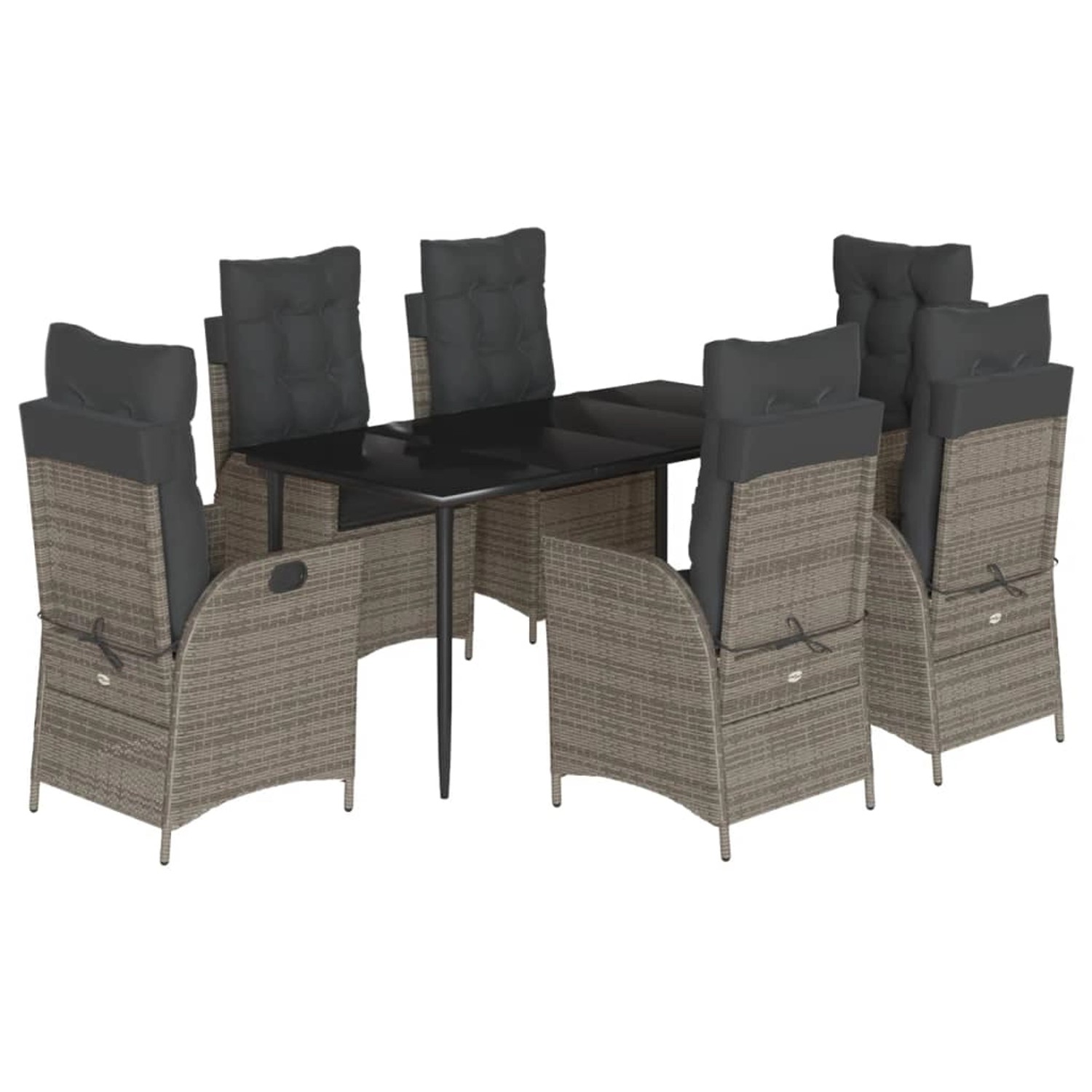 vidaXL 7-Tlg Garten-Essgruppe mit Kissen Grau Poly Rattan 3213219 günstig online kaufen