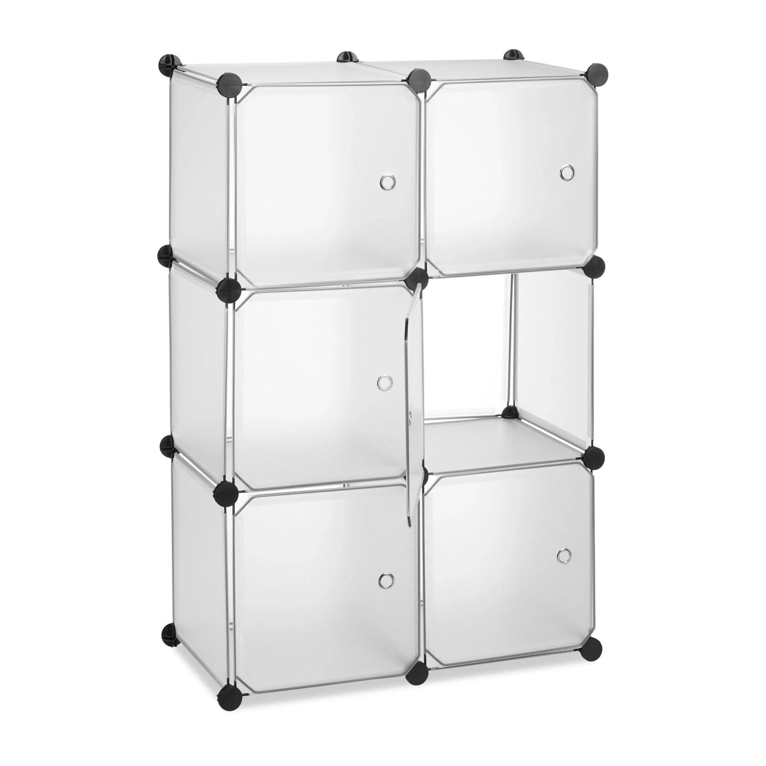 Relaxdays Regalsystem Kunststoff Metall Transparent mit 6 Türen 97,5 cm x 66 cm x 31,5 cm 4,4 kg