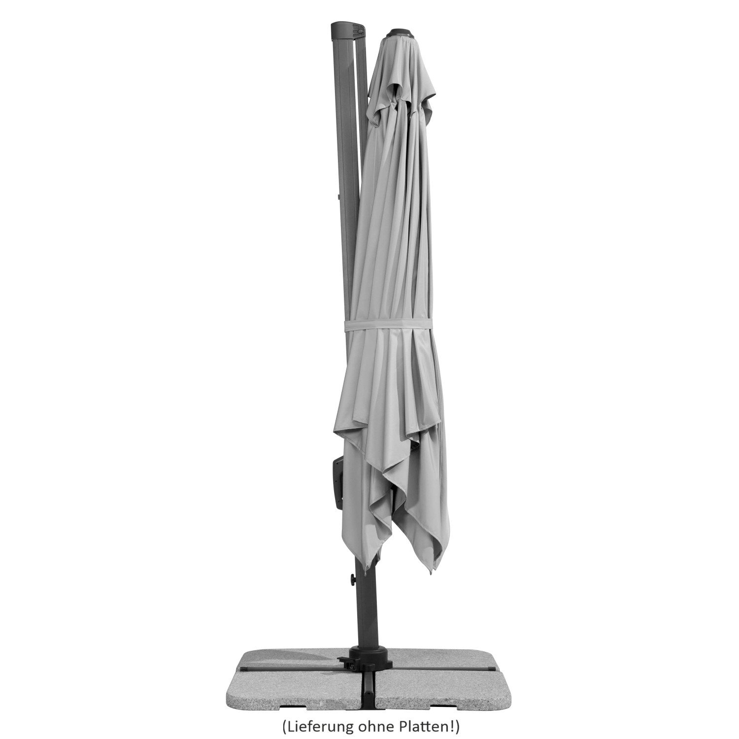 Schneider Ampelschirm, 300 cm, silbergrau, mit Kurbelmechanik, geschlossen.
