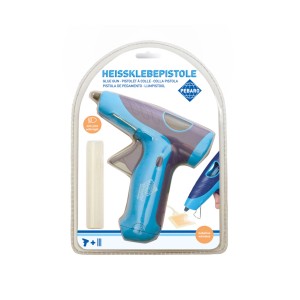 Pebaro kabellose Heißklebepistole mit Licht, blau/lila, inkl. Klebesticks. Ideal zum Basteln.