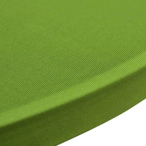 Detailansicht: Zwei grüne Stretch Tischhussen (80 cm) für Stehtische. Wohntextilien für Partys und Empfänge.