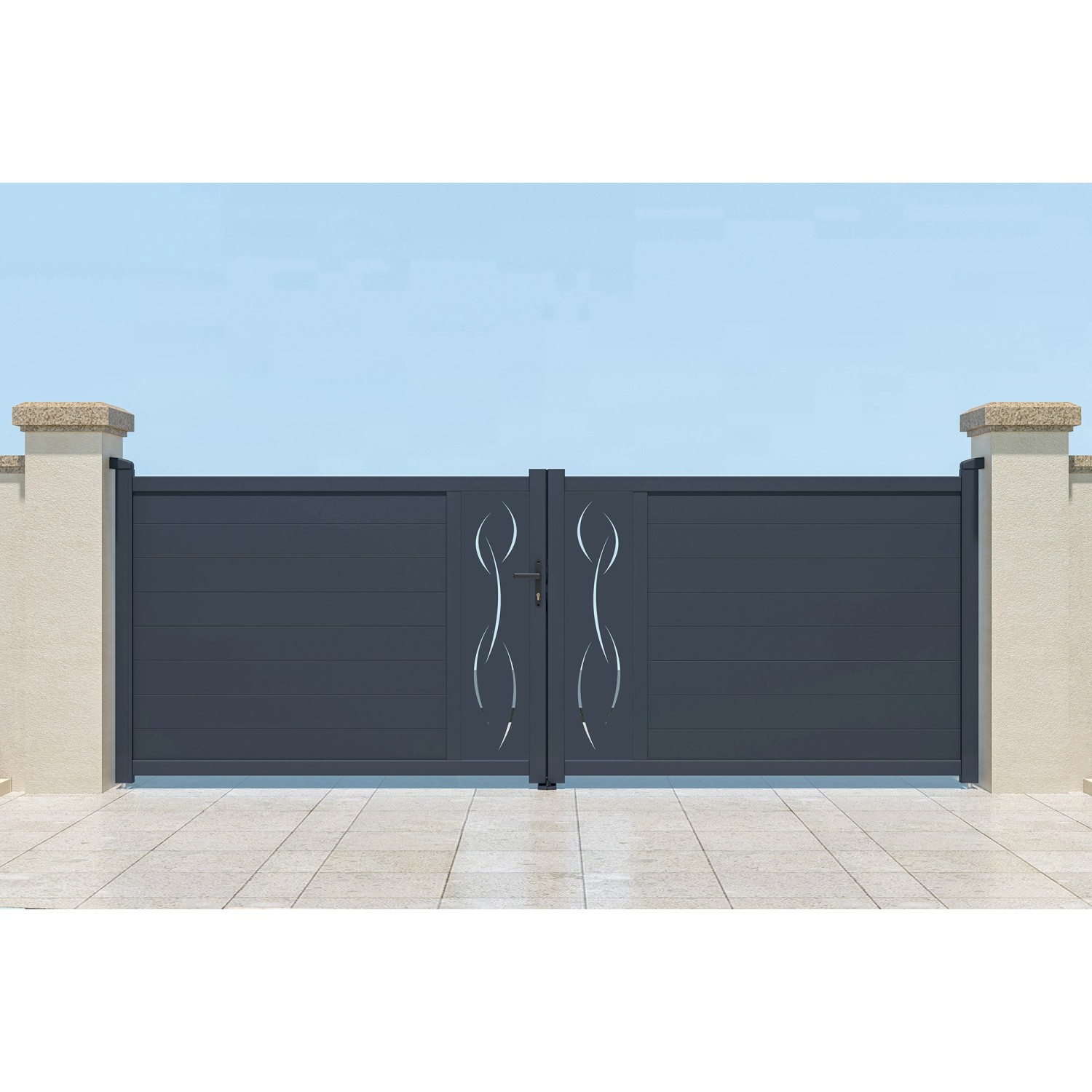 Elektrisches Flügeltor Casanoov 4M, grau, mit Antrieb. Gartentor mit modernem Design für den Eingang.