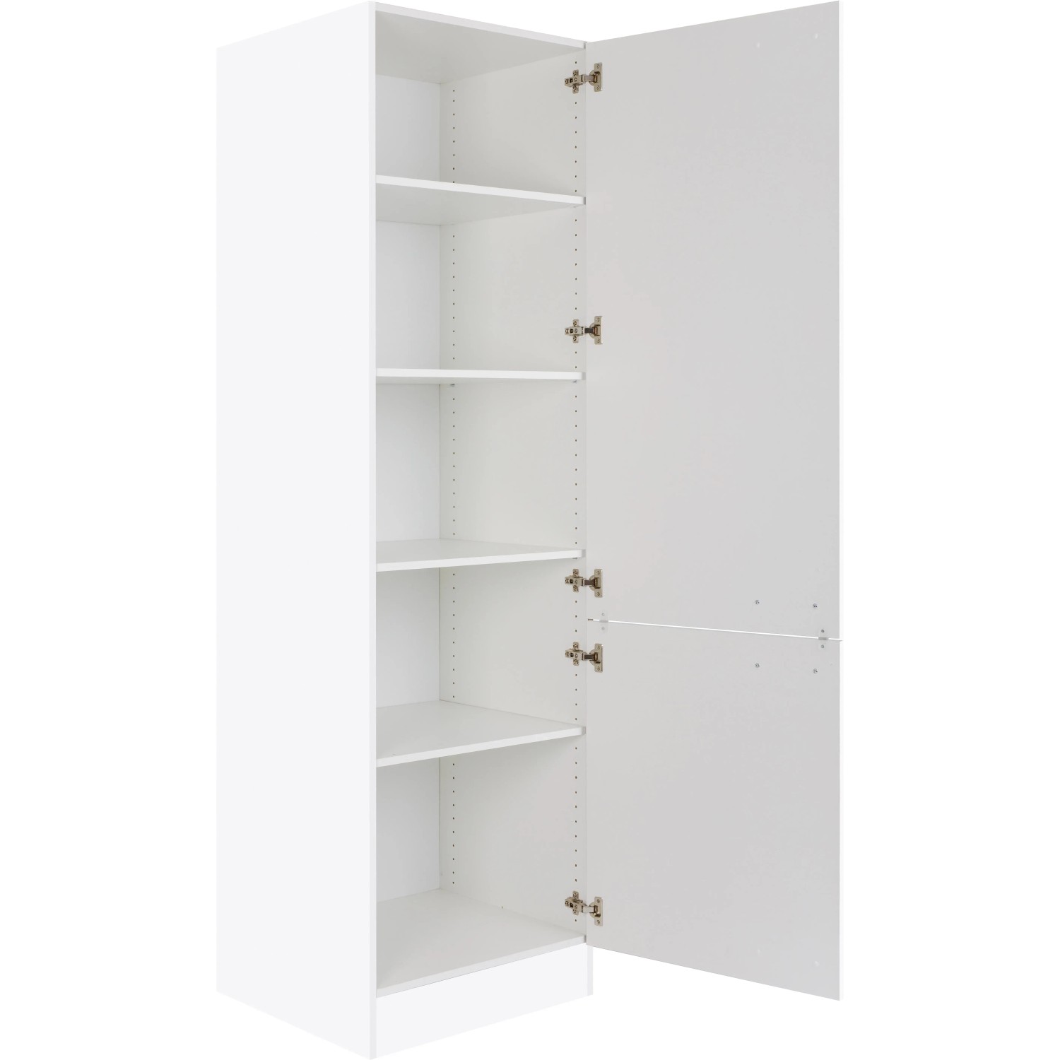 Offener, weißer Optifit Hochschrank Salo214 (60 cm) mit Einlegeböden zur Wäschesortierung.
