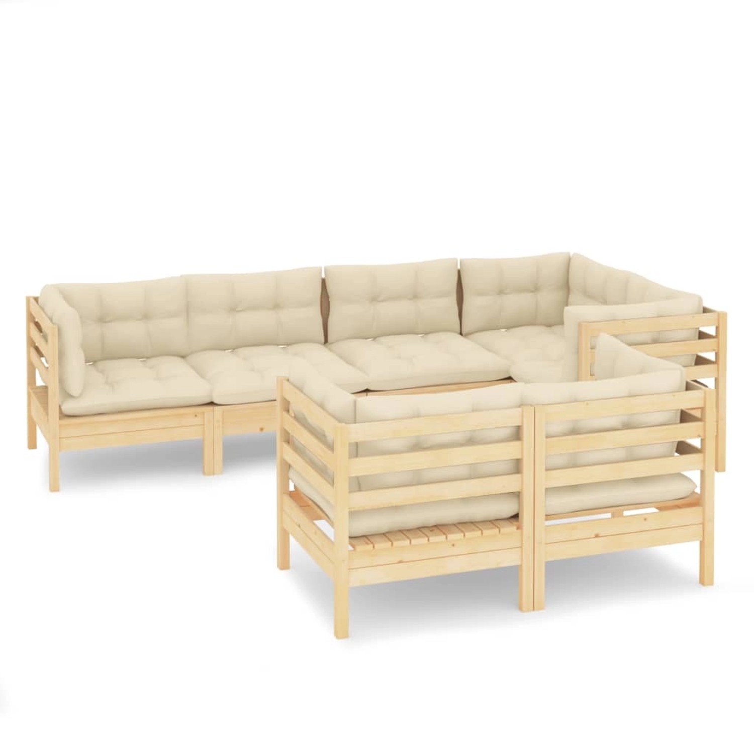 vidaXL 7-tlg Garten-Lounge-Set mit Creme Kissen Massivholz Kiefer Modell 7