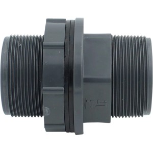 Graue IBC Tankdurchführung G2 Zoll AG mit Gewinde und Dichtung für Regentonnen.