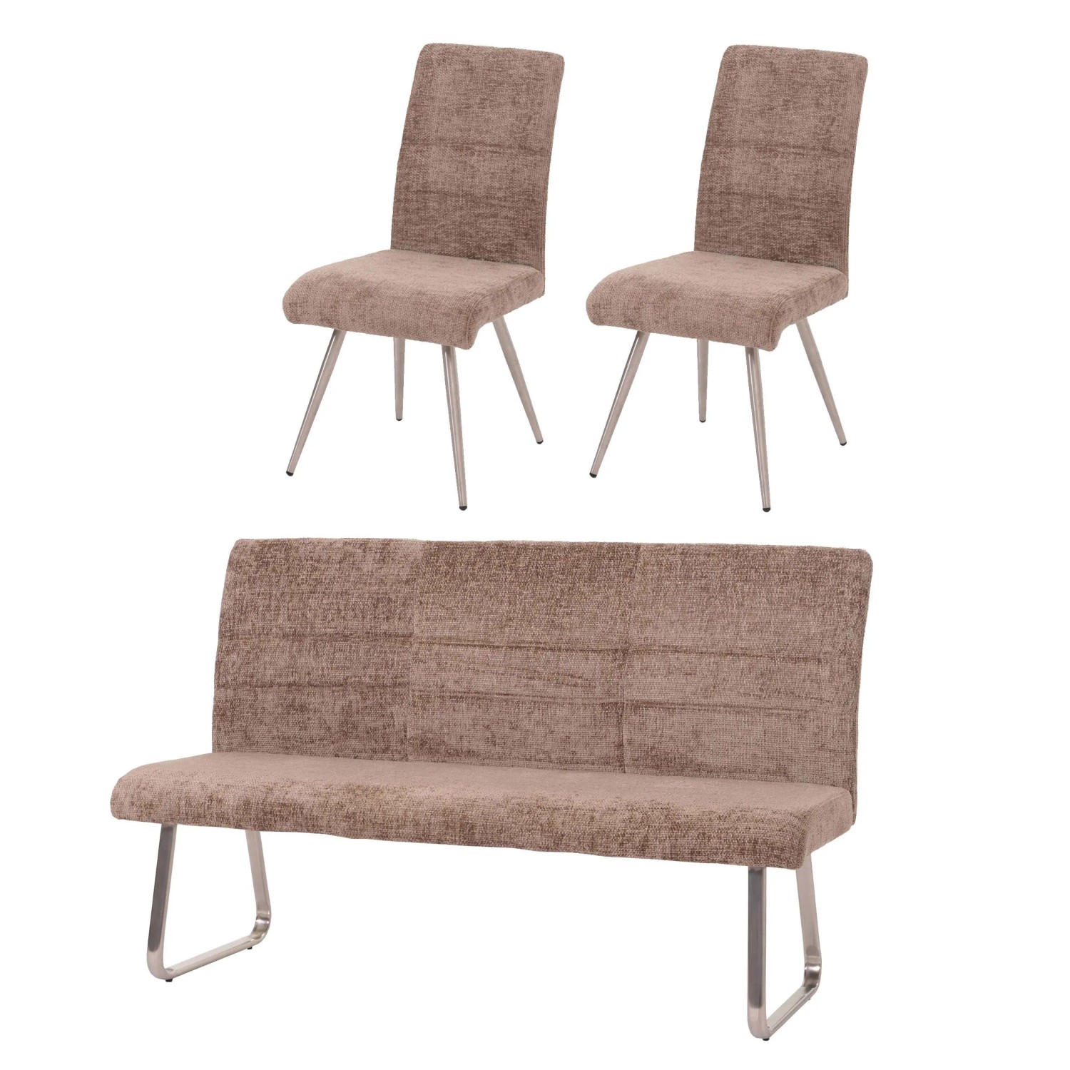 MCW Esszimmer-Set G55 Stuhl + Sitzbank 180cm 3-teilig Stoff Chenille Braun