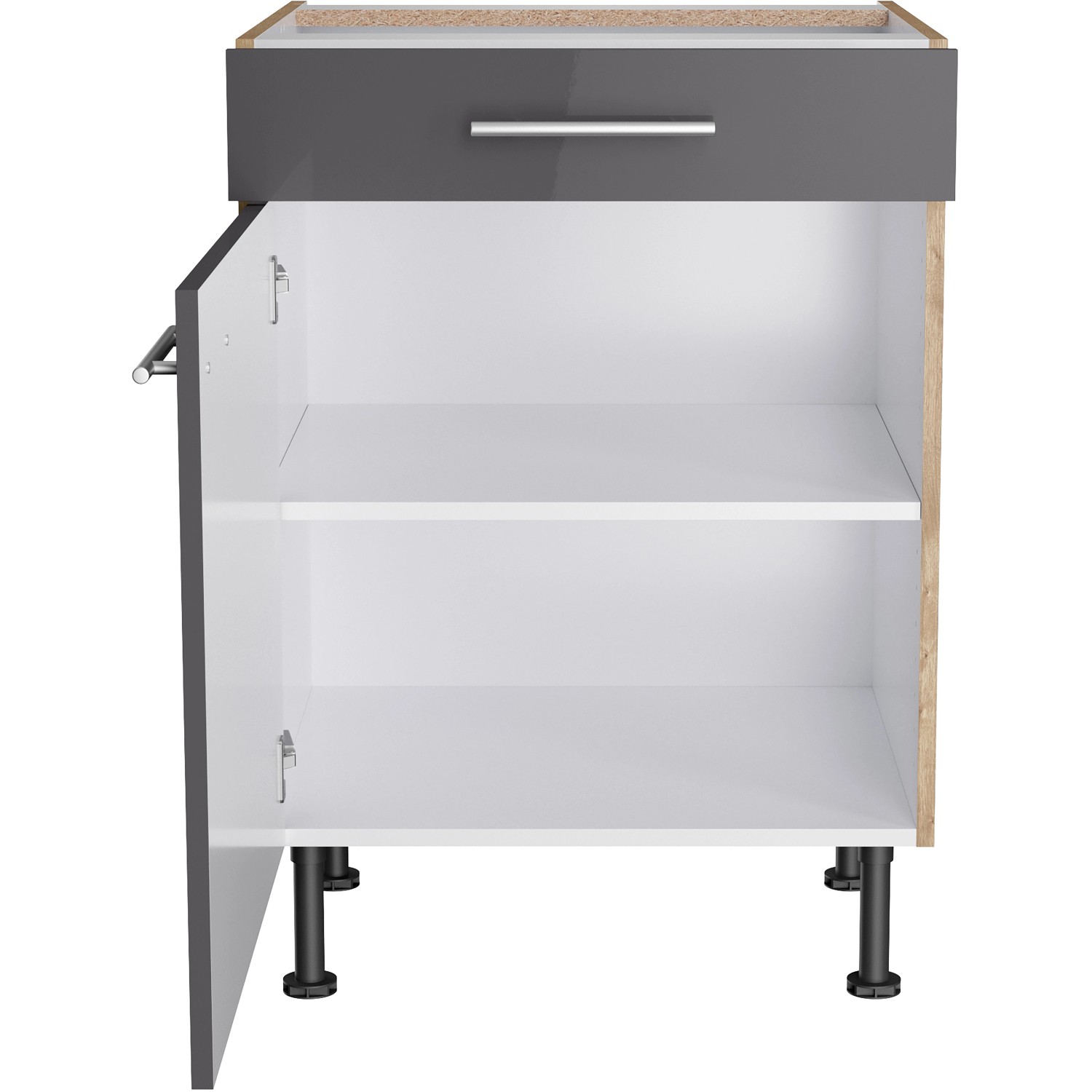 Optifit Unterschrank Jonte984, 60 cm, Anthrazit/Wildeiche, mit Schublade, Tür und Einlegeboden.