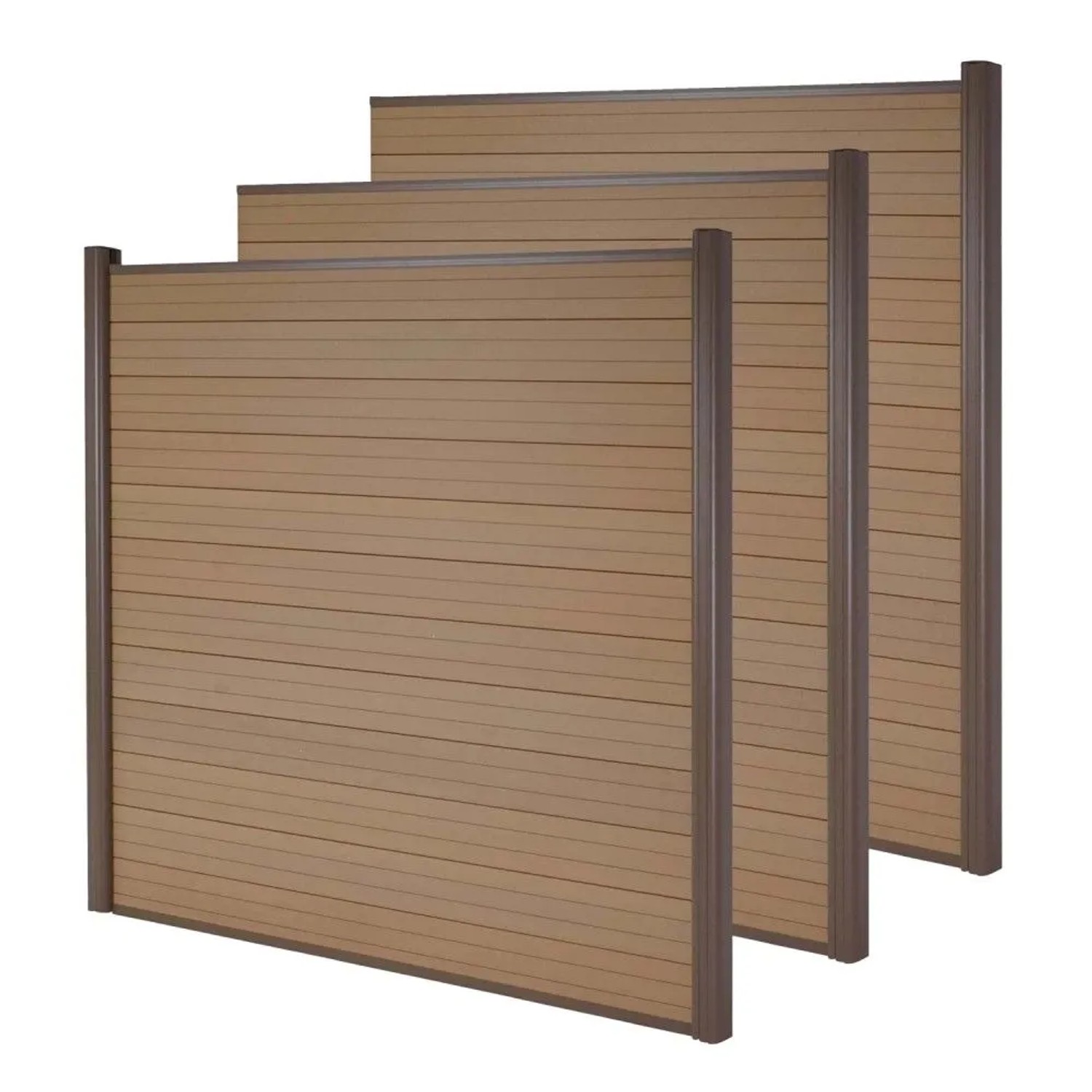 MCW WPC-Sichtschutz Savoie Windschutz Zaun Alu-Pfosten - 3er Set 5,6m Teak