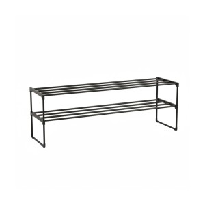 Relaxdays Schuhregal Metall Schwarz Stapelbar Stecksystem 2 Ebenen 38 cm x 117 cm x 30 cm