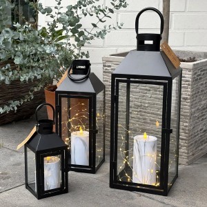 Mojawo 3er Set Gartenlaterne Windlicht Laterne Laternen Metalllaterne Set Dekoration Außen Metall Schwarz H23,39,49cm