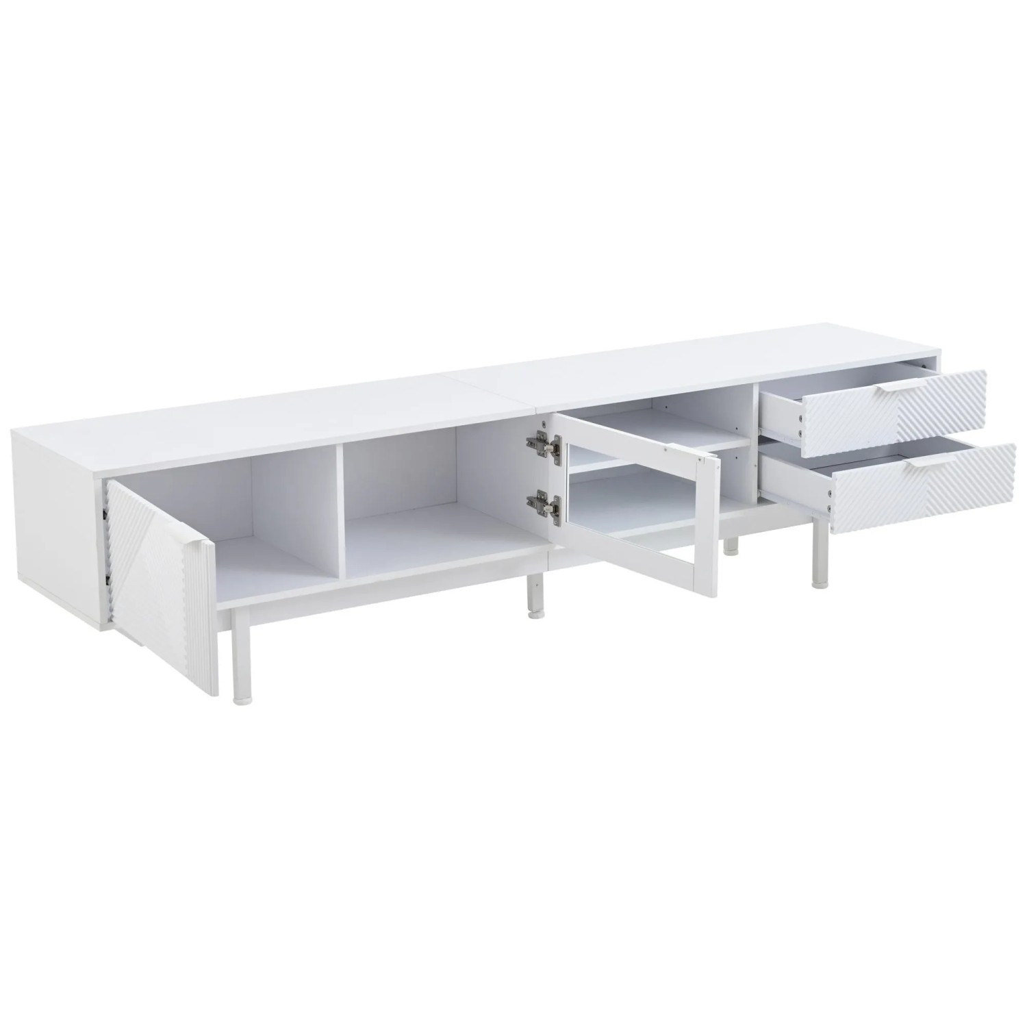 Merax TV Lowboard 200x40x50 cm 2 Türen 2 Schubladen Für 80 Zoll TV Weiß