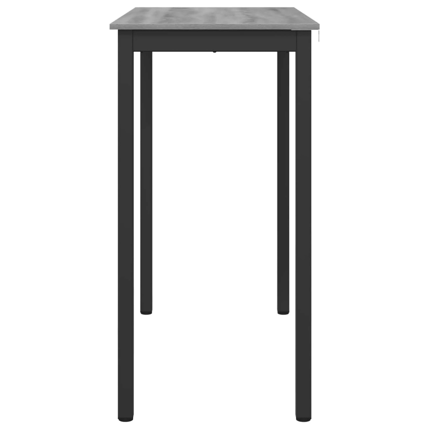 Hoher vidaXL Esstisch aus grauem Holzwerkstoff mit schwarzen Metallbeinen. Rechteckig, modern für Esszimmer.