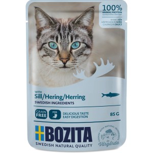 Bozita Katzen-Nassfutter Pouch Hering, 85g. Alleinfutter mit Fisch für Katzen.