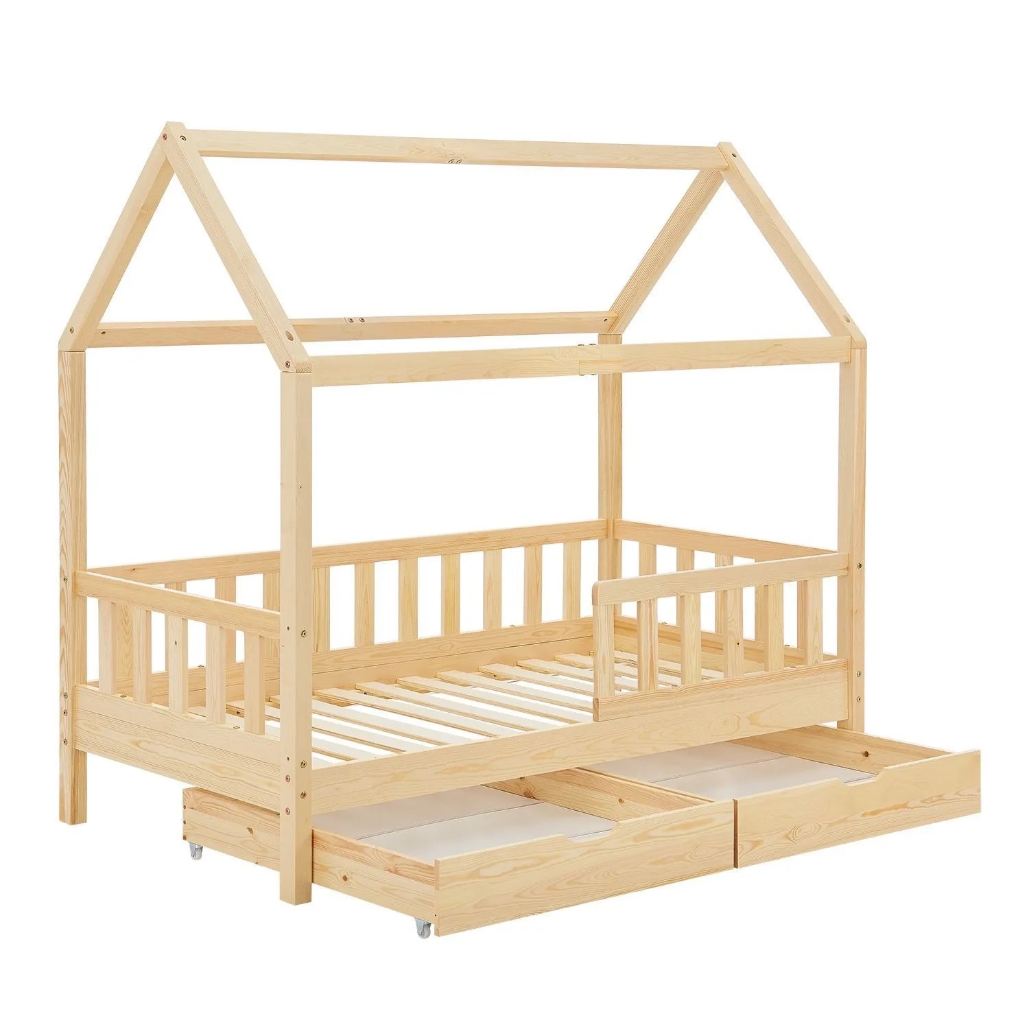 Juskys Kinderbett Marli 90 x 200 cm mit Bettkasten Natur günstig online kaufen