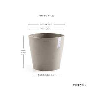 Ecopots Pflanztopf Amsterdam, braungrau, 40 cm. Ideal für Innen- & Außenbereich, frost- und UV-beständig.