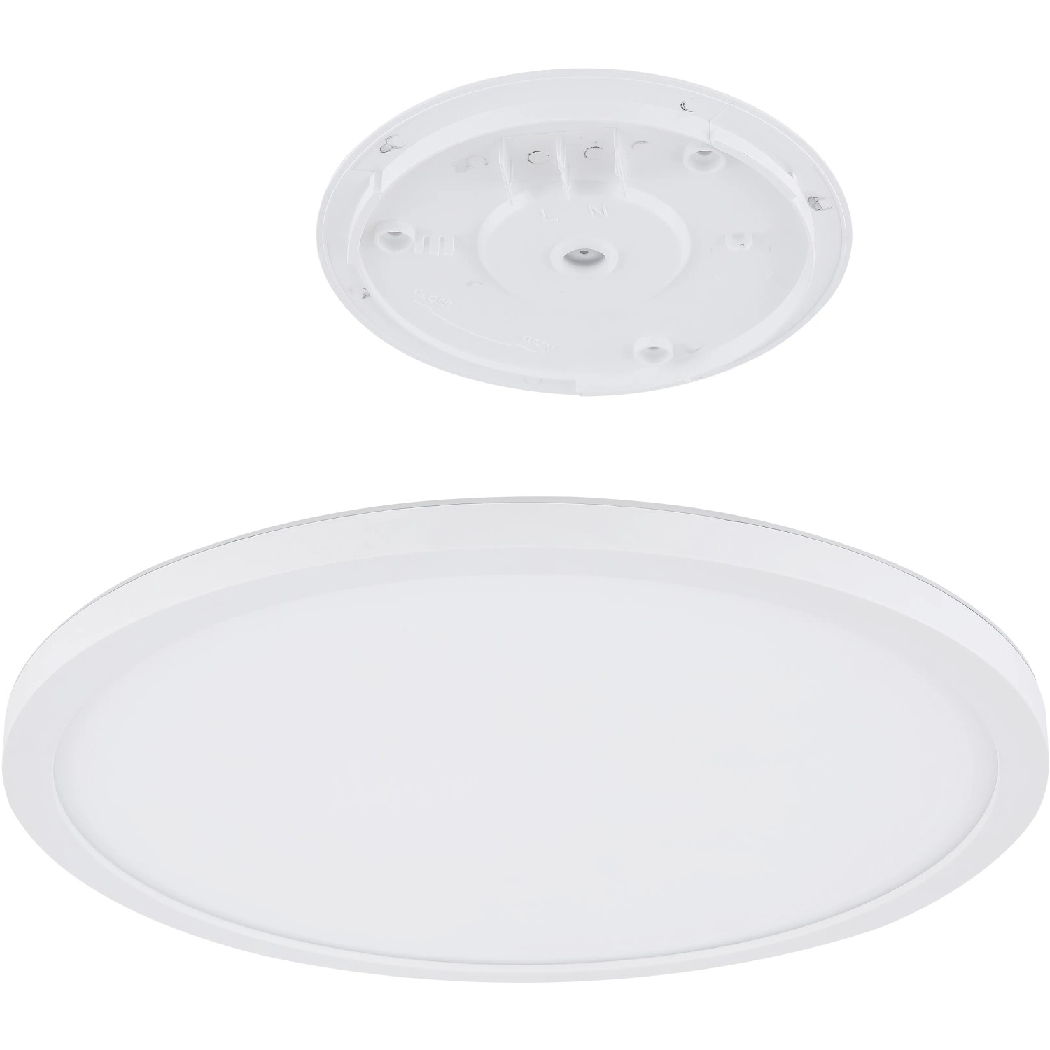Weiße, runde Globo LED Deckenleuchte Sapana, Ø 29,4 cm, für Bad und andere Räume.