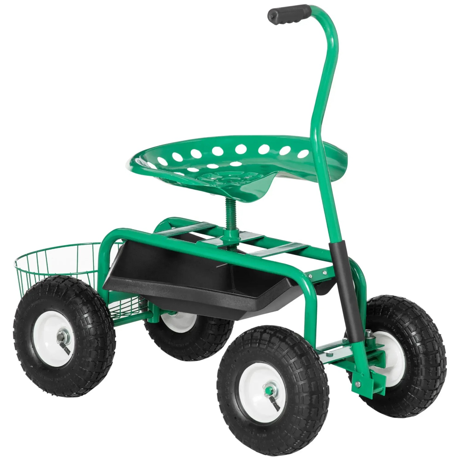 Outsunny Gartenwagen mit Rollsitz bis 150 kg Fahrbar 46-59 cm Metall Gummi