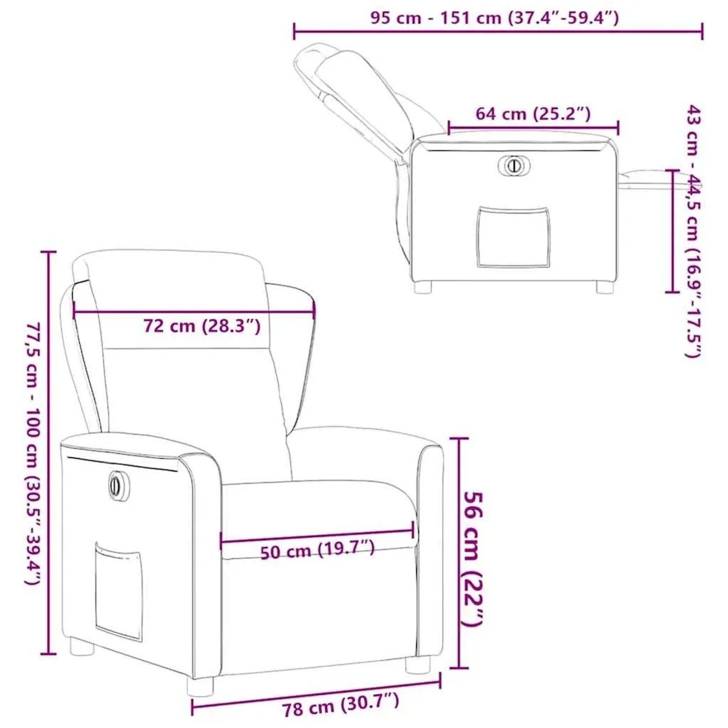 vidaXL Massagesessel Elektrisch Weinrot Stoff 3303127_15