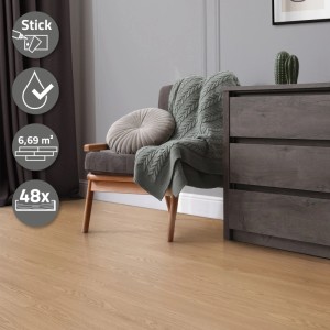 Selbstklebender Vinylboden Eiche Sundance von ML-Design, 48 Dielen (6,69m²), ideal für Feuchträume.