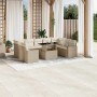 Beige 10-tlg. vidaXL Garten-Sofagarnitur aus Rattan mit Tisch und Kissen.