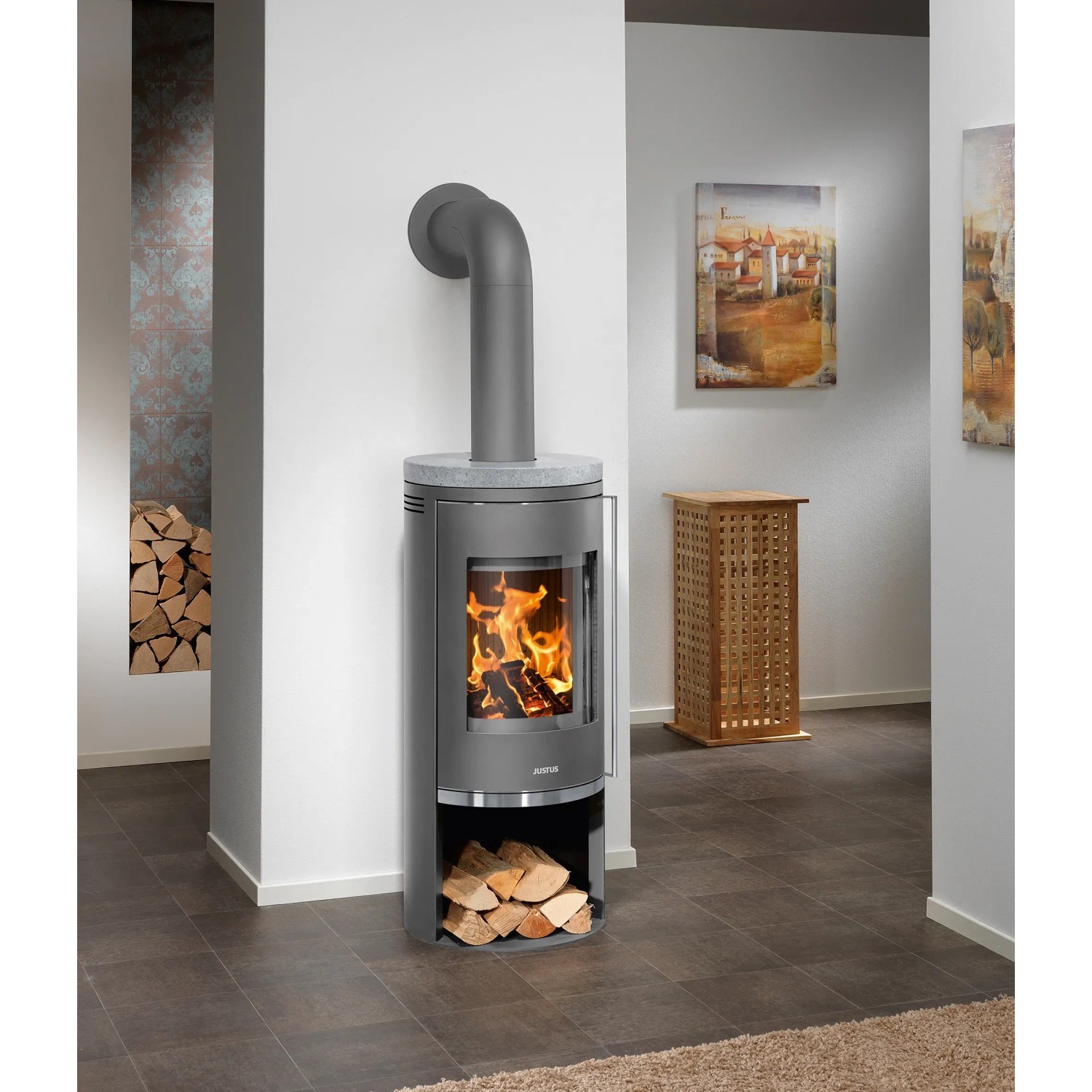 Justus Kaminofen Faro 2.0 mit Stahl- und Specksteinverkleidung, 6 kW, Energieeffizienzklasse A+