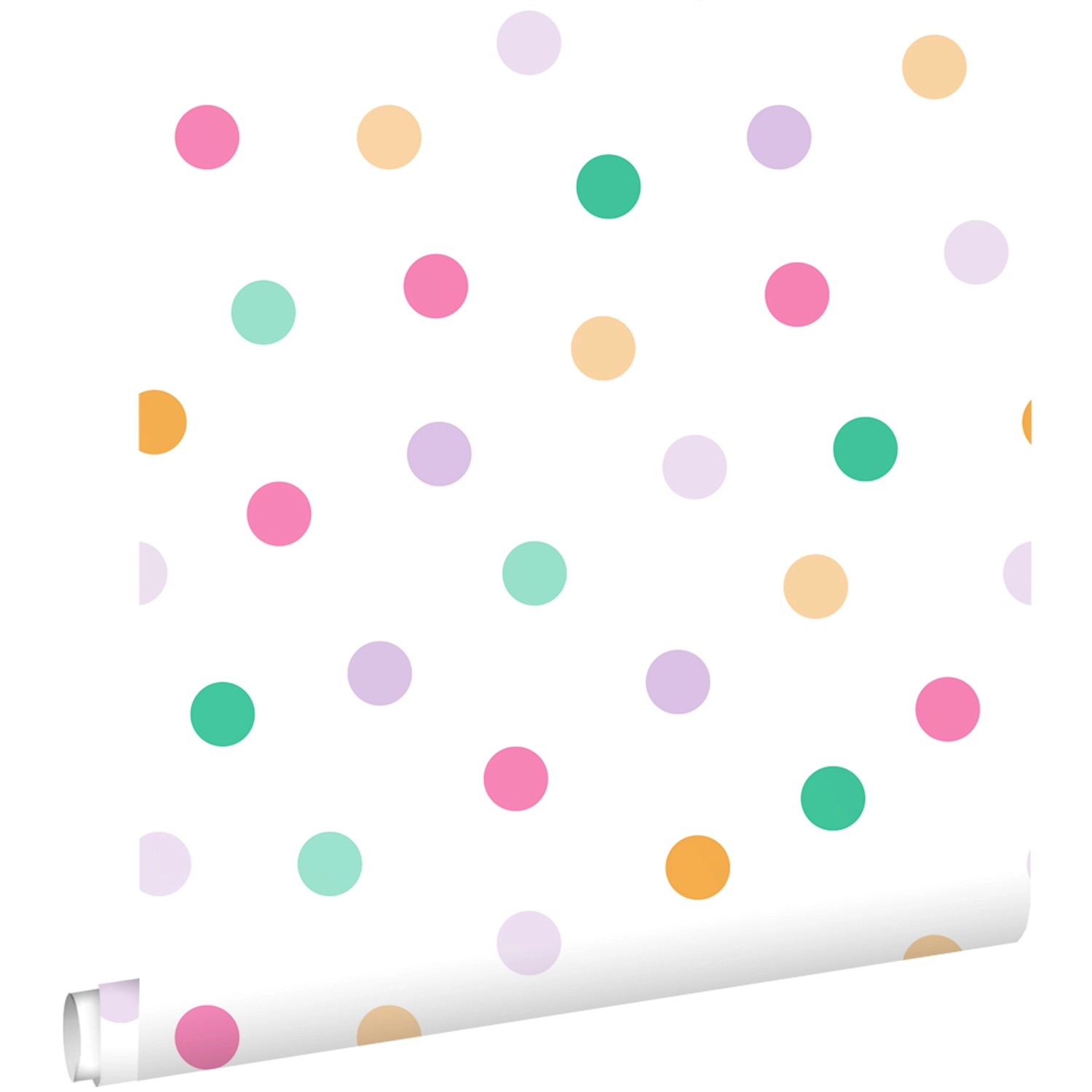 ESTAhome Tapete Punktmuster Türkis Lila Grün und Orange 50 x 900 cm günstig online kaufen