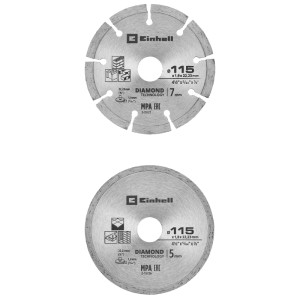 Diamant Trennscheiben-Set 2-tlg. für Winkelschleifer. Eine segmentierte Scheibe für Beton/Mauerwerk, eine Ganzrand für Fliesen/Granit.