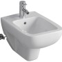 Geberit Renova Plan Wandbidet, weiß mit Überlauf und Armatur.