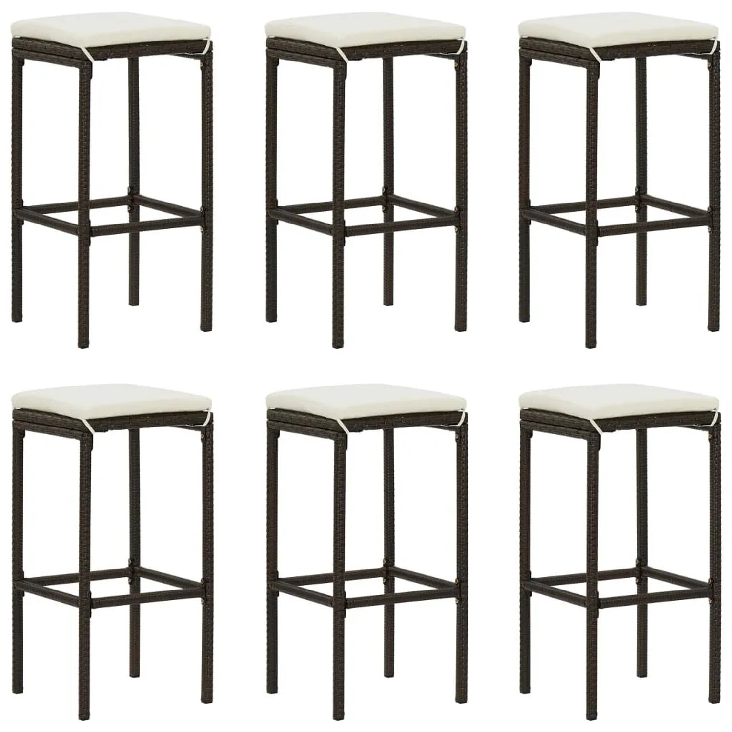 vidaXL Barhocker mit Kissen 6 Stk Braun Poly Rattan 313448