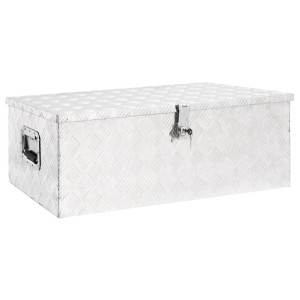 DELUKE Aluminiumbox Mit Deckel Abschließbar Alubox Deichselbox Alu Anhängerbox Werkzeugkiste Transportbox Metallkiste 90x47x33,5cm Silber