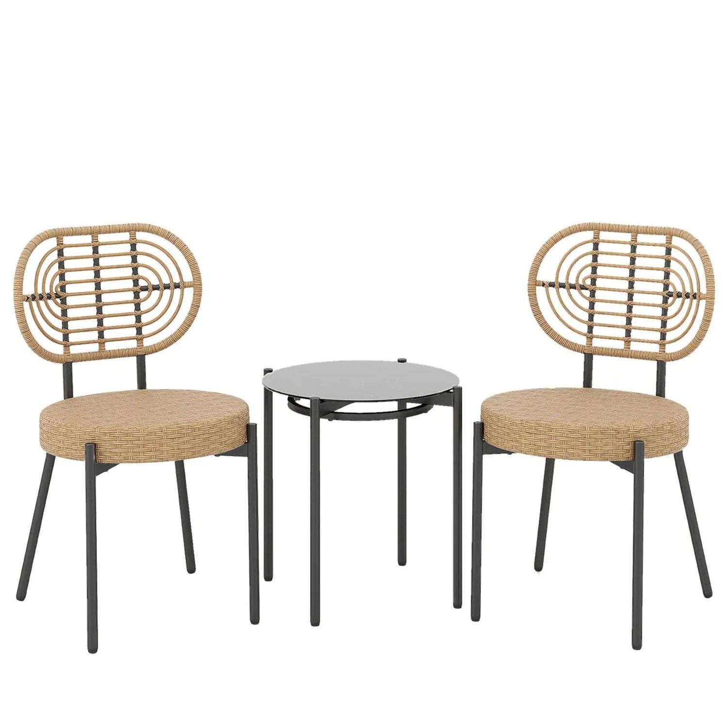 Costway Rattan Gartenmöbel Set Balkonmöbel mit 2 Stühle & 1 Tisch