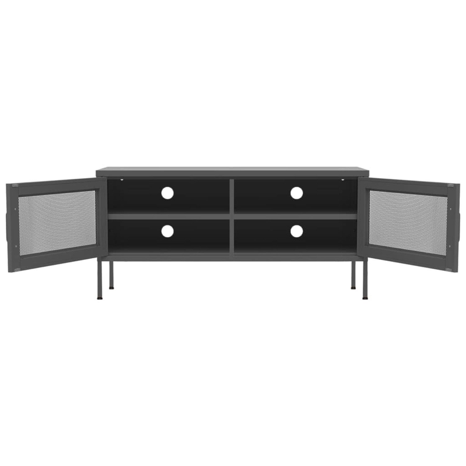 VidaXL TV-Schrank, anthrazitfarben, Stahl, 105x35x50 cm, mit offenen Gittertüren und Kabellöchern.