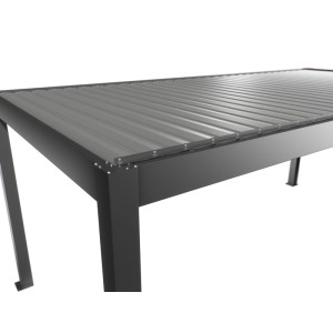 Biohort Pergola 6x3m in Quarz-Silber, Detailansicht der Lamellen und Rahmenkonstruktion.
