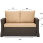 Beiges Gartenkissen-Set für 2-Sitzer Polyrattan-Gartensofa, 100x50x50 cm, mit Rückenlehne.